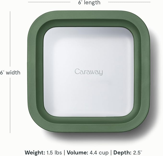Caraway 6pc Glass Food Storage Set – 4.4 Cup Food Containers (6) - Ceramic Coated - Non Toxic, Non Stick with Lids - Microwave Safe - Sage