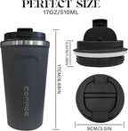 YINBAOGE Insulated Travel Coffee Mug Spill Proof Leak Proof Pobtable To Go Camping Stainless Steel Coffee Tumbler Reusable Coffee Cups with Lids Thermos for Hot and Cold Drink (2nd-Blue, 17 OZ)