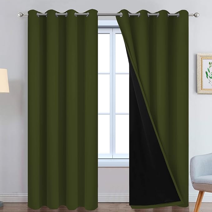 Yakamok Olive Green 100% Blackout Curtains 84 Inches Long 52" Wide 2 Panels | by Yakamok