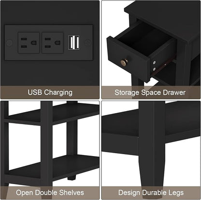 ChooChoo Black End Table Set of 2, Sofa Side Table Living Room - Image 6