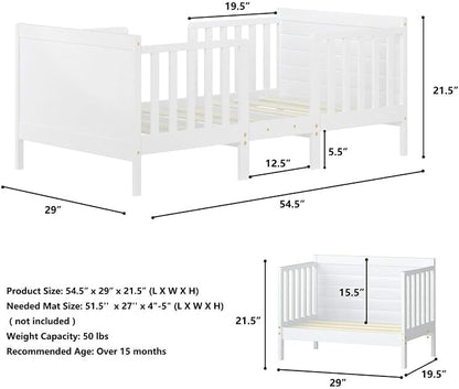Costzon Toddler Bed Frame, 2 in 1 Convertible Wood Kids Bed w/Double Side - Image 5