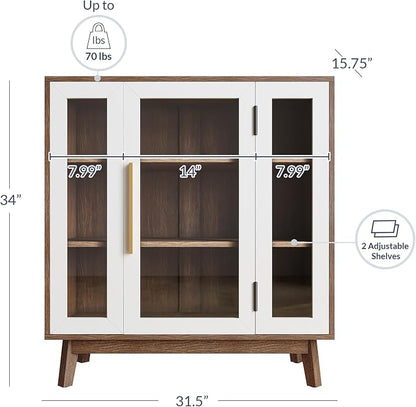BELLEZE 31" Modern Display Curio Cabinet, 3-Tier White Storage Buffet - Image 2