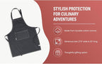 AMOUR INFINI Cotton Solid Aprons for Women with Pocket, Adjustable Strap and Waist Ties Washed Chef Aprons for Cooking, Baking and Gardening (27.5 x 33 Inches - Gray)