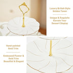 DUJUST Luxury Larger 3-Tier Cupcake Stand Tower, British Style Porcelain Serving Tray with Golden Trim, Food Grade Dessert Display Stand for Tea Party & Home Décor - 45% Larger Plates