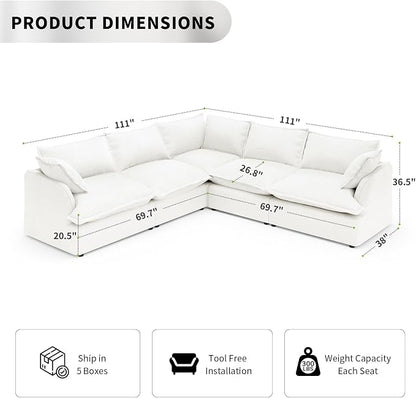 5 Seat V Shape Modular Sectional Couch Sofa - Image 2