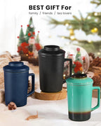 15 OZ Porcelain Tea Infuser Cup with Lid,Ceramic Tea Mug with All-Porcelain Strainers for Loose Leaf Teas,Microwave and Dishwasher Safe Coffee Mug,Metal-Free,BPA-Free,Gifts for Tea-Lover (Green)