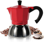 Stovetop Espresso Maker, 3Cup Moka Pot, Espresso Machine Compatible with Induction Cooktops, 150ml Stainless Steel & Aluminum Cuban Coffee Maker for Cafetera Cubana, Red