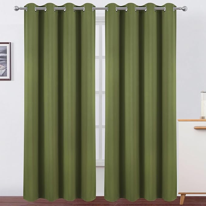 Blackout Curtains 52 x 120 Inch Long Olive Green Curtains Set of 2 Panels Room by Lemomo