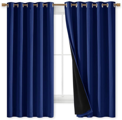 NICETOWN 100% Blackout Lined Curtains, Royal Blue, 1 Pair, 2 Thick Layers - Image 2