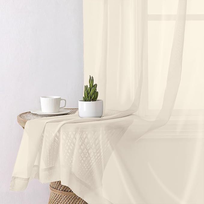 Cream Sheer Curtains 96 Inches Long 2 Panels, Elegant Light Filtering Voile - Image 4