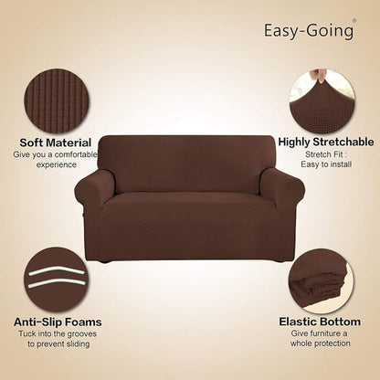 Easy-Going Stretch 4 Seater Oversized Sofa Couch Cover Coffee | 1-Piece Extra - Image 4