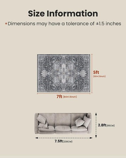 AMADA HOMEFURNISHING 5x7 Area Rugs, Washable Living Room Rug Low-Profile - Image 2