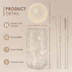 Mushroom 16oz Can Glass Tumbler with Acrylic Lid & Straw, Iced Coffee Cup for Women, Aesthetic Cups Gifts for Birthday Christmas