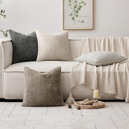 MIULEE Soft Decorative Chenille Pillow Covers Neutral 16x16 Pack of 4 | Mid - Image 5