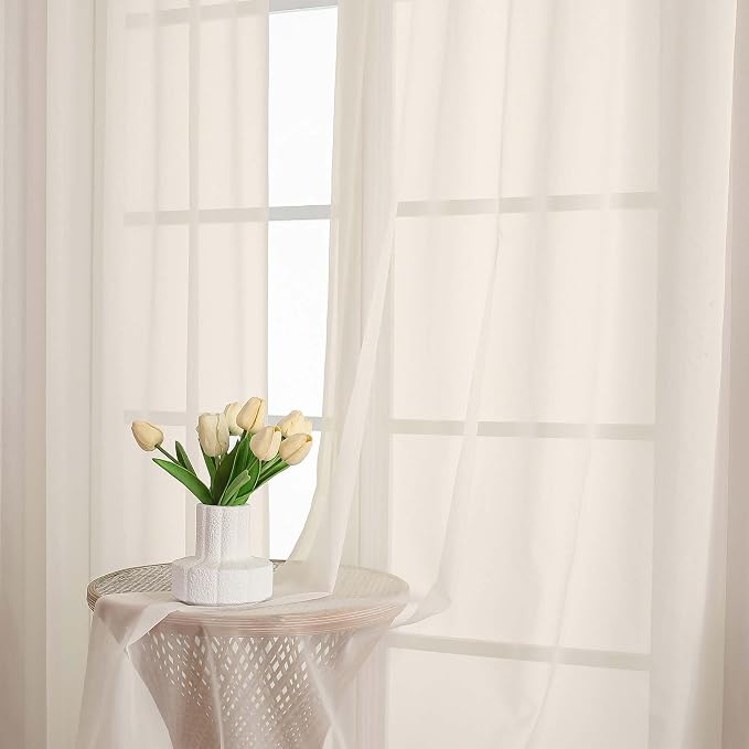 Cream Sheer Curtains 63 Inches Long 2 Panels Set, Light Filtering Sheer Curtains - Image 6