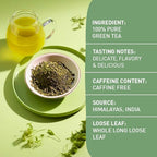 HANDPICK, Green Tea Loose Leaf (255g/9oz) +100 Cups | Non-GMO, 100% Pure Green Tea Leaves Sourced from Himalayas, India | Resealable Ziplock Pouch