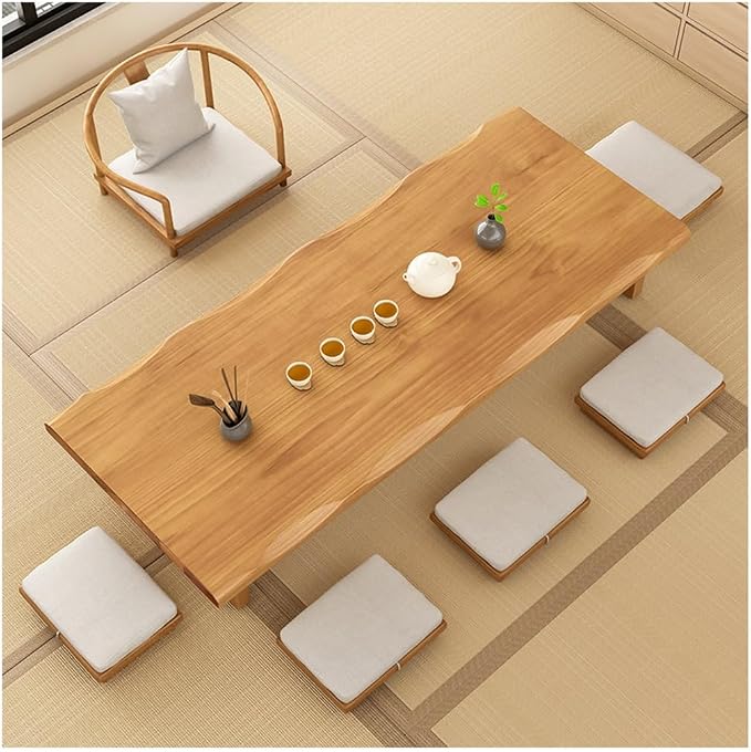 220cm Japanese Floor Table -Vintage Solid Wooden Tatami Table, Low Rectangular by Unknown