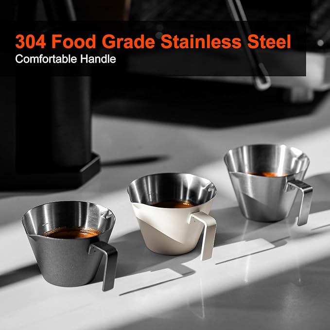 MHW-3BOMBER Espresso Measuring Cups, Double Spouts Stainless Steel Espresso Pour Cup, Espresso Shot Cups with Handle Scale, Metal Measuring Cups with V-Shaped Mouth, 3.4OZ/100ML Yellow G5670-OS