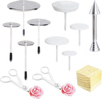 12 PCS Cake Decorating Supplies, Woohome 8 PCS 2 Style Cake Flower Nail, 2 PCS Flower Lifters and 1 PCS Wood Flower Nails Holder, 1 PCS Cake Icing Dispensers for Icing Flowers Decoration