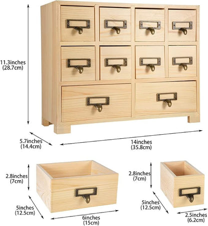 Apothecary Cabinet with 10 Drawers & Labels Rustic Library Card Catalog Cabinet - Image 3