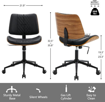 Home Office Chair No Arms with Wheels, Adjustable Height Small Desk Chair - Image 3