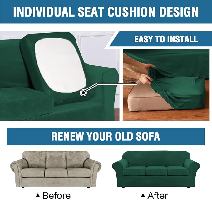 H.VERSAILTEX Modern Velvet Plush 4 Piece High Stretch Sofa Slipcover Furniture - Image 6