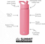 Simple Modern Water Bottle with Straw Lid | Vacuum Insulated Stainless Steel Metal | Reusable Leak Proof BPA-Free Cup for School | Summit Collection | 22oz, Velvet Pink