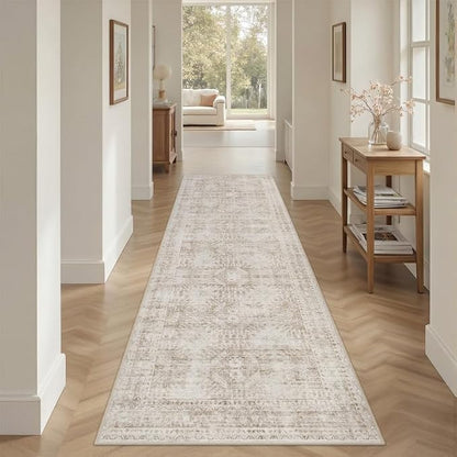 2'6''x8' Hallway Washable Runner Rug: Neutral Kitchen Carpet Brown | Vintage - Image 8