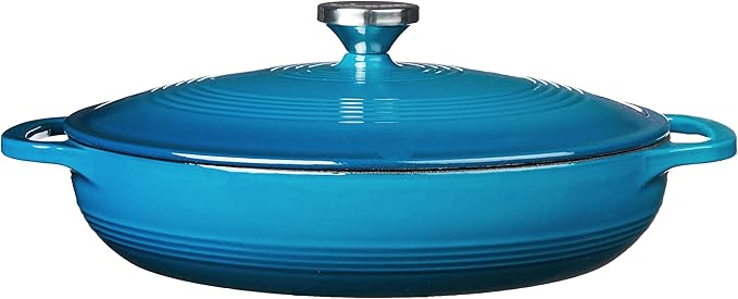 Lodge 3.6 Quart Enameled Cast Iron Casserole with Lid – Dual Handles – Oven Safe up to 500° F or on Stovetop - Use to Marinate, Cook, Bake, Refrigerate and Serve – Cornflower Blue