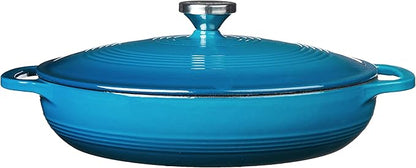 Lodge 3.6 Quart Enameled Cast Iron Casserole with Lid – Dual Handles – Oven Safe up to 500° F or on Stovetop - Use to Marinate, Cook, Bake, Refrigerate and Serve – Cornflower Blue