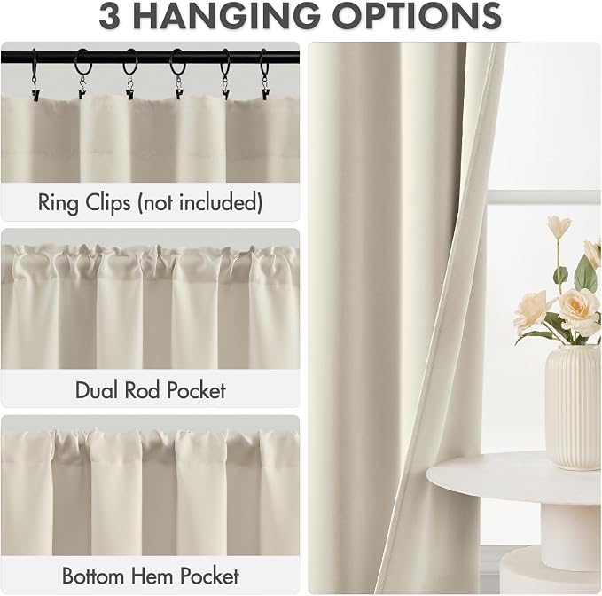 MIULEE Cream Beige Blackout Curtains 4 Panels Set 72 Inch Length Bedroom | - Image 2