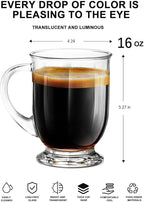Glass Coffee Mugs Set of 4, 16 OZ Large Clear Glass Beer Cups with Handle,Striped Mug for Hot Beverages,Tea, Cappuccino, Latte, Espresso, Juice Mothers