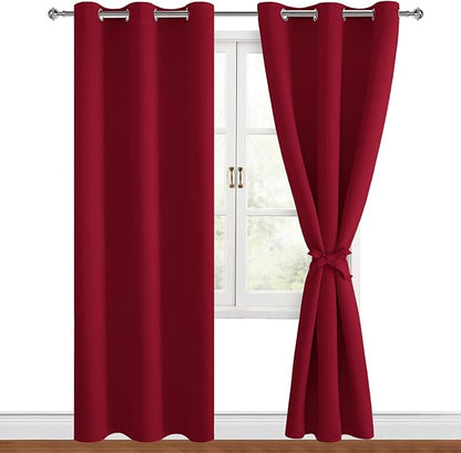 Blackout Curtains for Bedroom, 38 x 84 Inches Long, Christmas Red | Thermal by Hiasan
