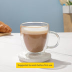 Aurzen 2 Pack Double Walled Glass Coffee Mugs with Handles, Large Insulated Layer Coffee Cups, Clear Borosilicate Mugs, Perfect for Cappuccino, Tea, Microwave Safe (5oz-2Pack B)