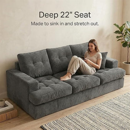 85" Corduroy 3 Seater Sofa in a Box, High-Density Foam Couch, No Assembly - Image 4