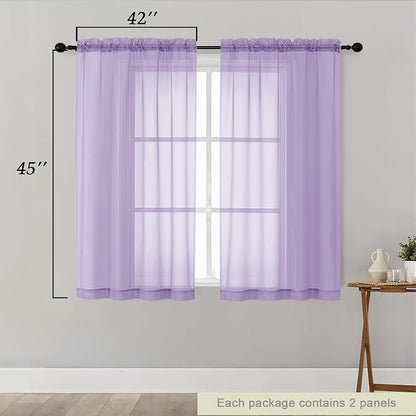 Lavender Sheer Curtains for Bedroom Living Room 45 Inch Length 2 Panels - Image 2