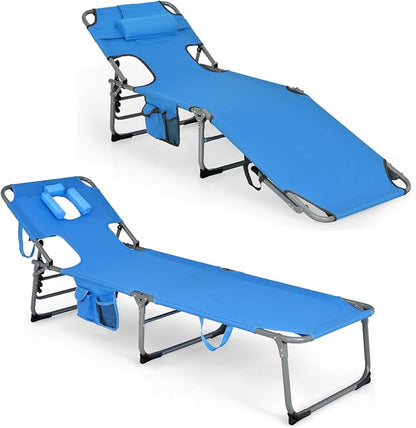 Goplus Tanning Chair, Folding Adjustable Patio Lounge Chair by Goplus