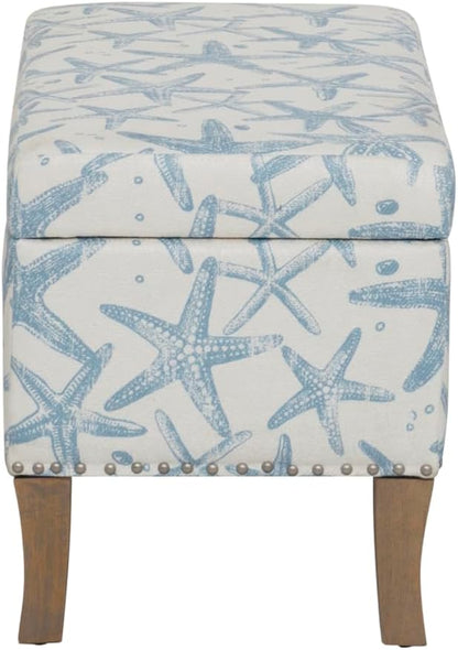 Linon Stephanie Cream and Light Blue Starfish Fully Upholstered Bench - Image 10