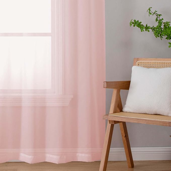 Blush Sheer Curtains for Bedroom Living Room 45 Inch Length 2 Panels, Soft Airy - Image 9