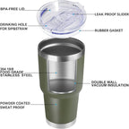 DOMICARE 30 oz Tumbler with Lid and Straw, Stainless Steel Tumblers Bulk, Insulated Vacuum Double Wall Travel Coffee Mug, Durable Powder Coated Tumbler Cups (Army Green, 12)