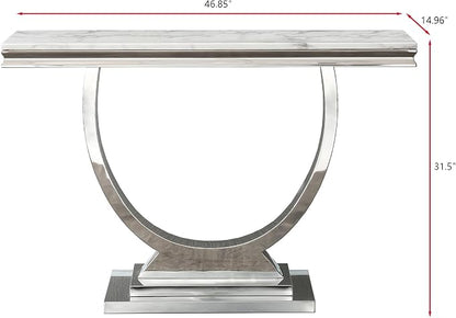 Henf 47" Marble Console Table Modern White Faux Marble Entryway Table - Image 2