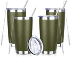 20oz Tumbler Bulk with Lid and Straw, Stainless Steel Double Wall Vacuum Insulated Travel Mug, Powder Coated Coffee Cups for Hot and Cold Drinks,Funny Gifts for Women Men(Navy Green,4)