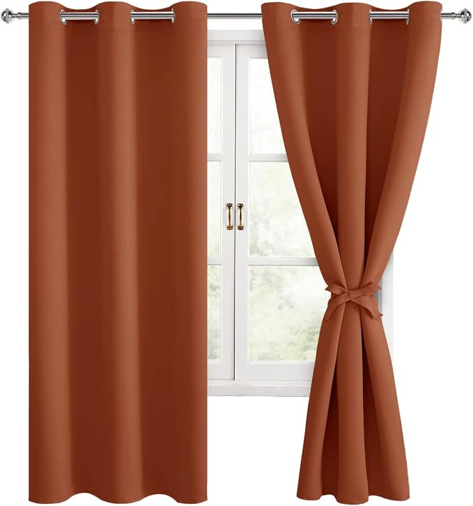 Fall Blackout Curtains for Bedroom Burnt Ochre 42 x 72 Inch 2 Panel | Thermal by Hiasan