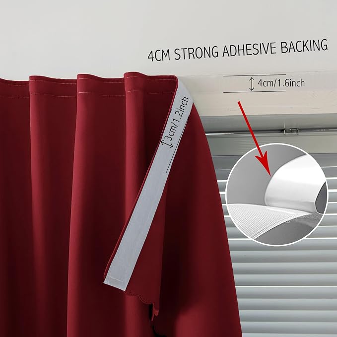Thermal Blackout Curtains with Self-Adhesive Tape, No Rod No Drill Easy Install - Image 7