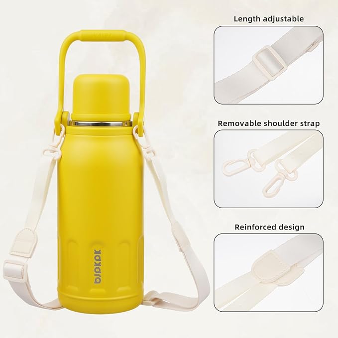 BJPKPK Insulated Thermos Water Bottle with Handle and Lid 27oz Stainless Steel Water Bottles Double Wall for Cold and Hot Beverages,Yellow