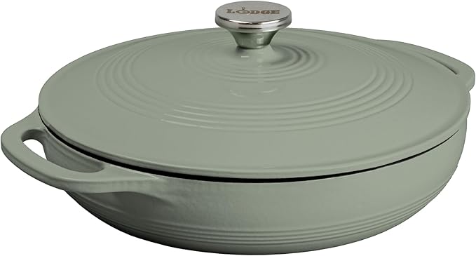 Lodge 3.6 Quart Enameled Cast Iron Covered Casserole with Lid – Dual Handles – Oven Safe up to 500° F or on Stovetop - Use to Marinate, Cook, Bake, Refrigerate and Serve – Desert Sage