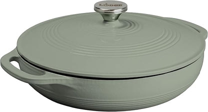 Lodge 3.6 Quart Enameled Cast Iron Covered Casserole with Lid – Dual Handles – Oven Safe up to 500° F or on Stovetop - Use to Marinate, Cook, Bake, Refrigerate and Serve – Desert Sage