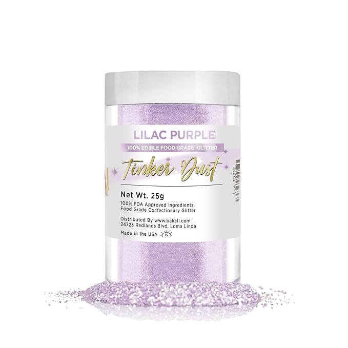 BAKELL Lilac Purple Edible Glitter, 25 Grams | TINKER DUST Edible Glitter | KOSHER Certified | 100% Edible Glitter | Cakes, Cupcakes, Cake Pops, Drinks, Dessert Vegan Glitter & Dusts (25g, Lilac Purple)