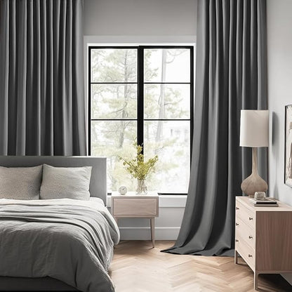 MIULEE Grey Back Tab Blackout Curtains 52x108 Inch Long 2 Panels Set | Rod - Image 2