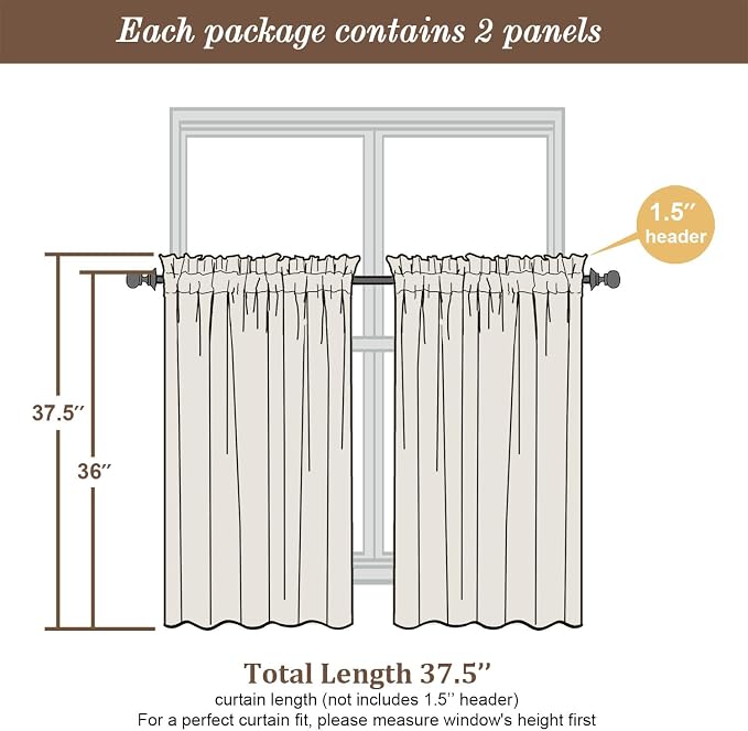 Chyhomenyc Sheer Curtains 36 inch Length 2 Panels Set, Light Filtering Voile - Image 3
